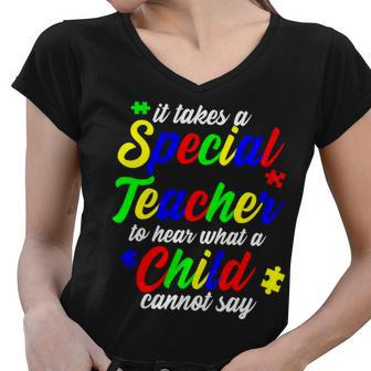 Special Autism Teacher Graphic Design Printed Casual Daily Basic Women V-Neck T-Shirt - Thegiftio UK