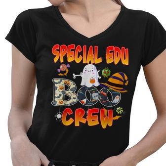 Special Edu Boo Crew Halloween Funny Ghost Teaching Women V-Neck T-Shirt - Seseable