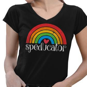 Sped Teacher - Speducator Rainbow Heart Women V-Neck T-Shirt - Seseable