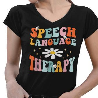 Speech Therapy Speech Language Therapy Pathologist Retro Slp V3 Women V-Neck T-Shirt - Thegiftio UK