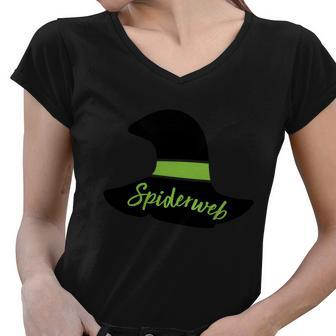 Spiderweb Witch Hat Halloween Quote Women V-Neck T-Shirt - Monsterry CA