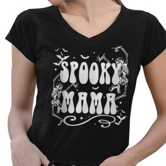 Spooky Mama Dancing Skeleton Funny Halloween Mama Women V-Neck T-Shirt - Seseable