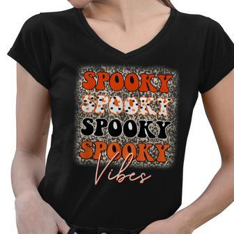 Spooky Vibes Leopard Easy Diy Halloween Costume Retro Women V-Neck T-Shirt - Seseable