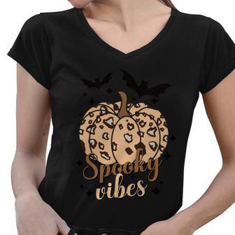 Spooky Vibes Pumpkin Halloween Quote Women V-Neck T-Shirt - Monsterry AU