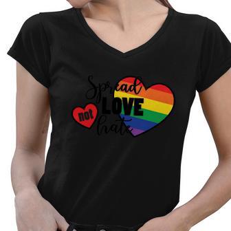 Spread Love Not Hate Lgbt Gay Pride Lesbian Bisexual Ally Quote Women V-Neck T-Shirt - Monsterry UK