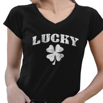 St Patricks Day Lucky St Patricks Day Tshirt Women V-Neck T-Shirt - Monsterry