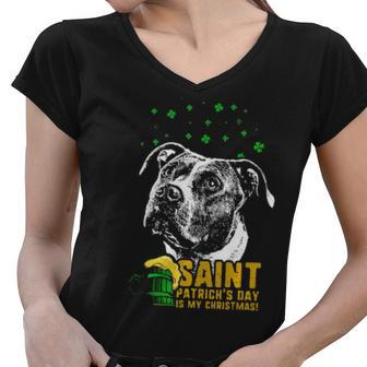 St Patricks Is My Xmas Funny Pit Bull Women V-Neck T-Shirt - Thegiftio UK