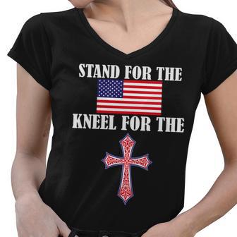 Stand For The Flag Kneel For The Cross National Anthem Tshirt Women V-Neck T-Shirt - Monsterry DE