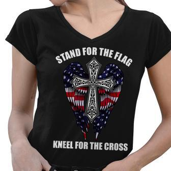 Stand For The Flag Kneel For The Cross Usa Eagle Wings Tshirt Women V-Neck T-Shirt - Monsterry UK