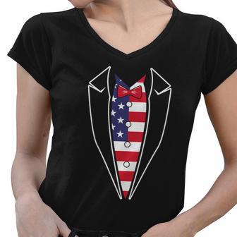 Star Stripes Suit Tye 4Th Of July Usa Flag Graphic Plus Size Shirt Women V-Neck T-Shirt - Monsterry AU