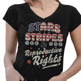 Stars Stripes Reproductive Rights Patriotic 4Th Of July Cute V3 Women V-Neck T-Shirt - Seseable