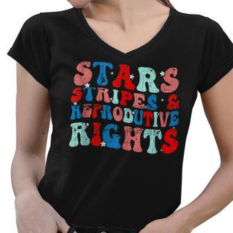 Stars Stripes Reproductive Rights Patriotic 4Th Of July Women V-Neck T-Shirt - Thegiftio UK