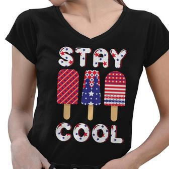 Stay Cool Popsicle Graphic 4Th Of July Plus Size Shirt Women V-Neck T-Shirt - Monsterry AU