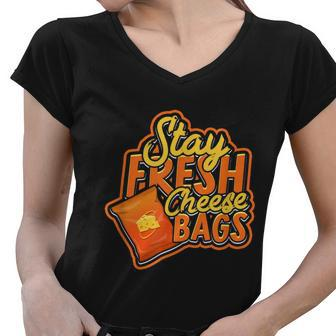 Stay Fresh Cheese Bags Dairy Cream Cheese And Parmesan Women V-Neck T-Shirt - Monsterry DE