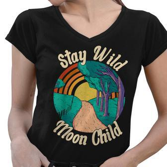 Stay Wild Moon Child Boho Peace Hippie V3 Women V-Neck T-Shirt - Seseable