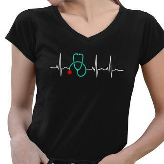 Stethoscope Heartbeat Ekg Nurse Medical Doctor Cool Nursing Gift Women V-Neck T-Shirt - Monsterry DE