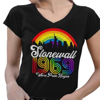 Stonewall 1969 Where Pride Began Lgbt Rainbow Women V-Neck T-Shirt - Monsterry