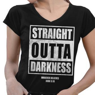 Straight Outta Darkness Women V-Neck T-Shirt - Monsterry