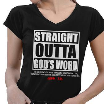 Straight Outta Gods Word John 316 Tshirt Women V-Neck T-Shirt - Monsterry