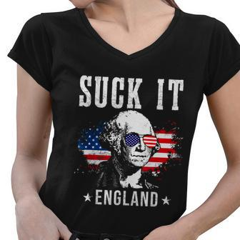 Suck It England Funny 4Th Of July George Washington Women V-Neck T-Shirt - Monsterry