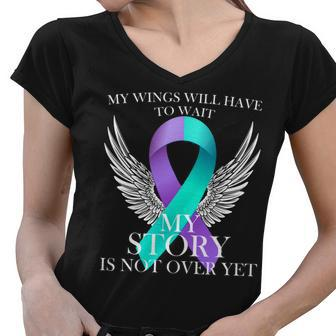 Suicide Prevention Angel Wings Ribbon Women V-Neck T-Shirt - Monsterry AU