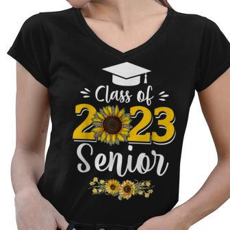 Sunflower Senior Mom 23 Graduation Senior 23 Class Of 2023 Women V-Neck T-Shirt - Thegiftio UK