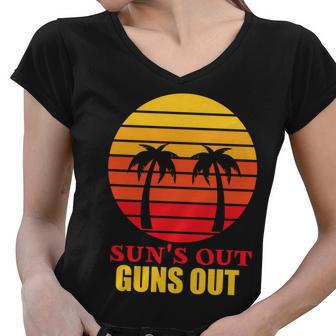 Suns Out Guns Out Summer Party Women V-Neck T-Shirt - Monsterry UK