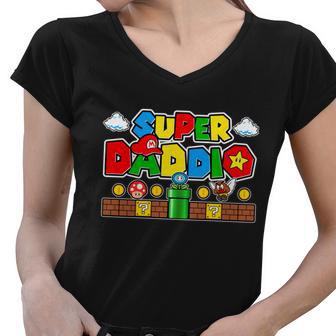 Super Daddio Dad Video Gamer Women V-Neck T-Shirt - Monsterry CA