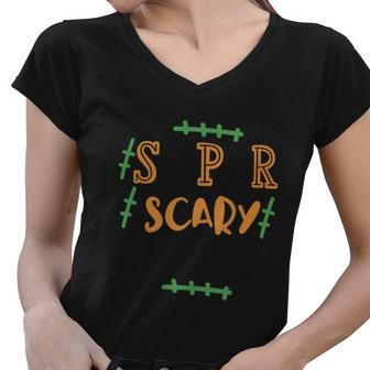 Super Scary Lil Dude Halloween Quote V2 Women V-Neck T-Shirt - Monsterry DE