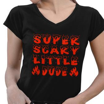 Super Scary Little Dude Halloween Quote Women V-Neck T-Shirt - Monsterry