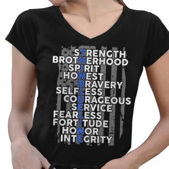 Support The Thin Blue Line Us Flag Women V-Neck T-Shirt - Monsterry UK