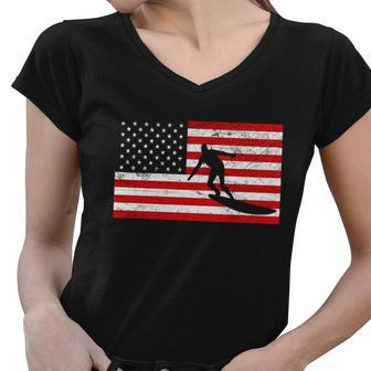 Surfer And Usa Flag Women V-Neck T-Shirt - Monsterry DE