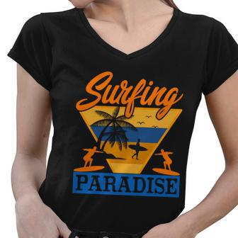 Surfing Paradise Summer Surf Women V-Neck T-Shirt - Monsterry
