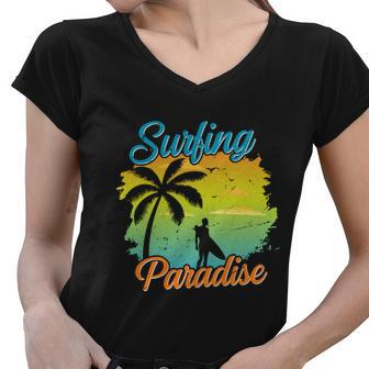 Surfing Paradise Summer Vacation Surf Women V-Neck T-Shirt - Monsterry DE
