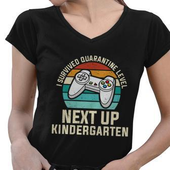 Survived Quarantine Next Up Kindergarten Back To School Women V-Neck T-Shirt - Monsterry DE