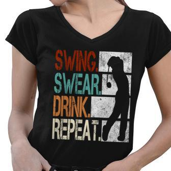 Swing Swear Drink Repeat Women V-Neck T-Shirt - Thegiftio UK