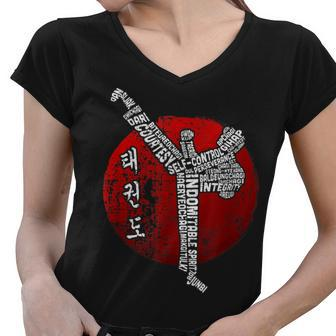 Taekwondo Fighter 5 Tenets Of Tkd Typography Martial Arts Women V-Neck T-Shirt - Thegiftio UK