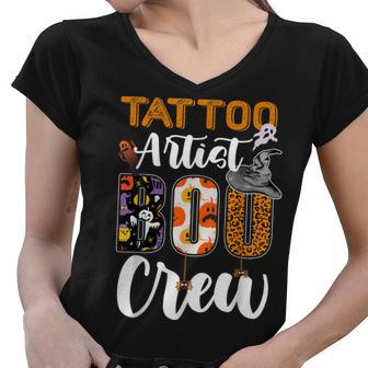 Tattoo Artist Boo Crew Ghost Funny Halloween Matching Women V-Neck T-Shirt - Seseable