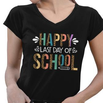 Teacher Graduation Leopard Happy Last Day Of School Gift Women V-Neck T-Shirt - Monsterry DE
