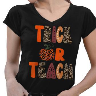 Teacher Halloween Trick Or Teach Funny School Women V-Neck T-Shirt - Seseable