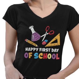 Teacher Happy First Day Of School Premium Plus Size Shirt For Teacher Kidsunisex Women V-Neck T-Shirt - Monsterry DE