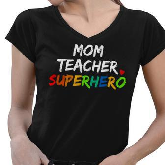 Teacher Mom Superhero Women V-Neck T-Shirt - Seseable