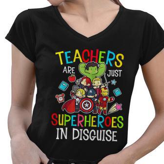 Teachers Are Superheroes Funny Back To School Teacher Gifts Women V-Neck T-Shirt - Monsterry DE