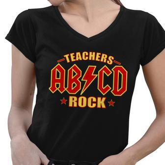 Teachers Rock Ab V Cd Abcd Women V-Neck T-Shirt - Monsterry