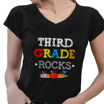 Team 3Rd Grade Typography Tie Dye Funny Third Grade Rocks Teacher Women V-Neck T-Shirt - Monsterry DE