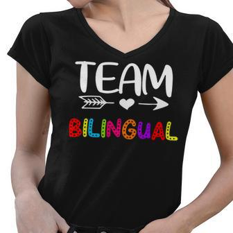 Team Bilingual - Bilingual Teacher Back To School Women V-Neck T-Shirt - Seseable