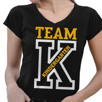 Team Kindergarten Teacher Logo Women V-Neck T-Shirt - Monsterry AU