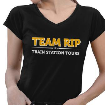 Team Rip Train Station Tours Yellowstone Women V-Neck T-Shirt - Monsterry