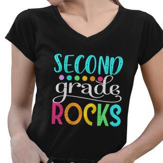 Team Second Grade Funny Hello 2Nd Grade Rocks Women V-Neck T-Shirt - Monsterry