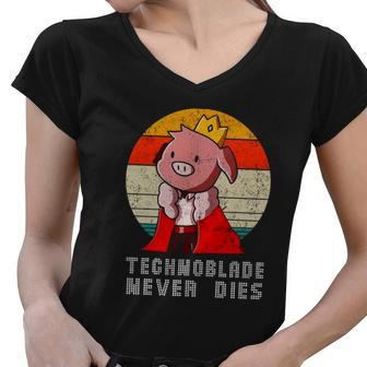 Technoblade Never Dies Rip Technoblade Women V-Neck T-Shirt - Monsterry DE